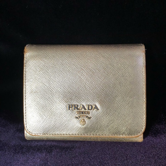 VERY RARE!! Prada gold metallic leather wallet! Would be great on chain! - Picture 8 of 16